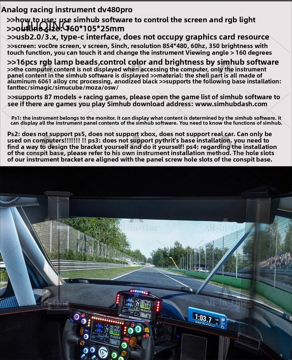 DV480 PRO DH480 PRO 5 inç Ekra - Sim Racing Dashboard Screen Display incelemesi ve fiyatı